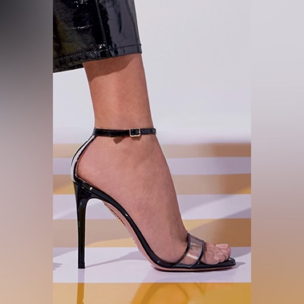 AQUAZZURA Minimalist 105 Patent PVC Heels in Black